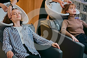 Washing and dyeing hair in beauty saloon