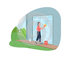 Washing exterior window 2D vector web banner, poster