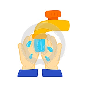 Washing Hand in Flat Drawing Cartoon Animated Vector Illustration