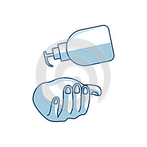 Washing hand with sanitizer liquid soap vector icon Prevention