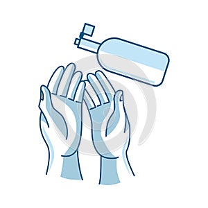 Washing hand with sanitizer liquid soap vector icon Procedure