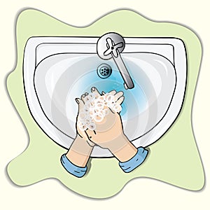 Washing hand in the washtab cartoon ilustration