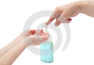 Washing hands with alcohol gel or antibacterial soap sanitizer. Hygiene concept. prevent the spread of germs and
