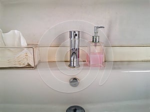 Washing hands bathroom.Wash basin