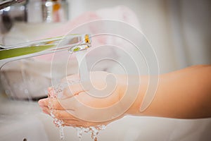 Washing hands in a hospital or home with liquid soap mixed with antiseptics. prevent Viruses covid19