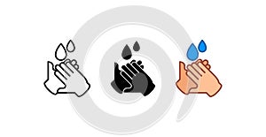 Washing hands icon	,  line color vector illustration
