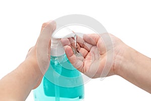 Washing hands with liquid soap