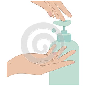 Washing hands with liquid soap