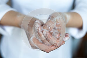 Washing hands. Rubbing with a soap