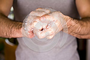 Washing hands rubbing with soap man for corona virus prevention, hygiene to stop spreading coronavirus
