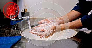 Washing hands rubbing with soap man for covid-19 virus prevention, hygiene to stop spreading covid-19virus