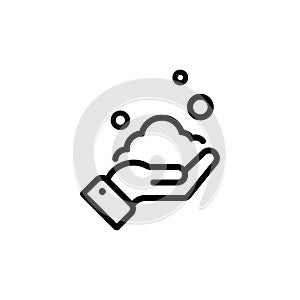 Washing hands with soap icon in black. Health care concept. Vector on isolated white background. EPS 10