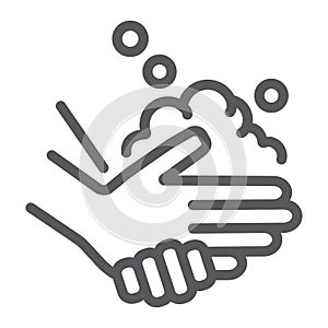Washing hands with soap line icon, wash and hygiene, wash your hands sign, vector graphics, a linear pattern on a white