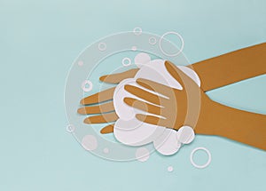 Washing hands with soap, paper cut illustration. Coronavirus epidemic prevention. epidemic