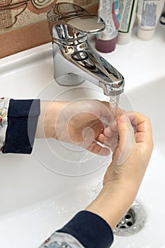 Washing hands with soap for virus prevention. Personal hygiene rule to stop spread of coronavirus