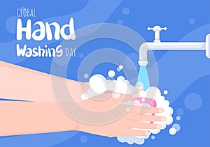 Washing Hands With Soap Water Bubbles For Prevent Corona Covid 19, Daily Care, Disinfection So That Antibacterial And Hygiene.