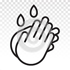 Washing hands / wash hand thoroughly with water - Line art icon on a transparent background