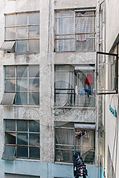 Washing hanging from a line in a courtyard in Mexico City