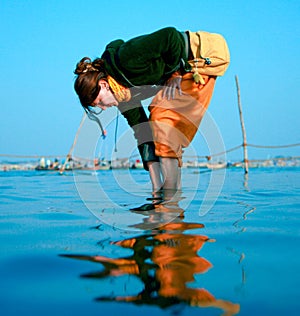 Washing in holy Ganga photo