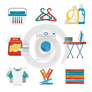 Washing and laundry flat icons