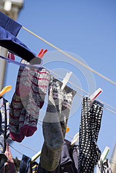 Washing line with clothes