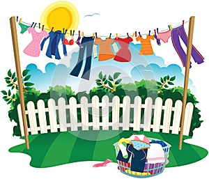 Washing line and clothes