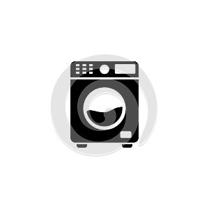 Washing Machine, Automatic Electric Washer. Flat Vector Icon illustration. Simple black symbol on white background. Washing