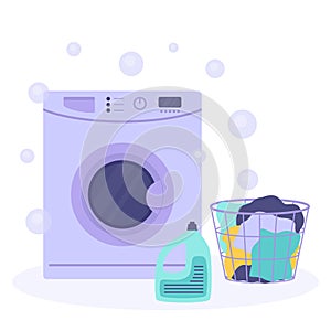 Washing machine with basket of dirty laundry