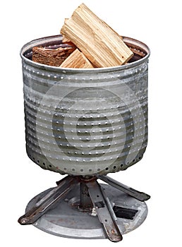 Washing Machine bowl brazier with wood photo