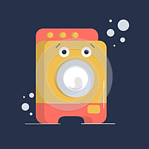 Washing machine character. Household equipment for washing. Trendy Vector illustrations. Cartoon style. photo