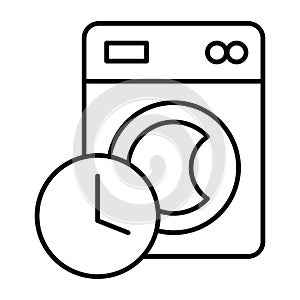Washing machine and clock timer thin line icon, washing concept. Vector graphics. Schedule of automatic wash, waiting