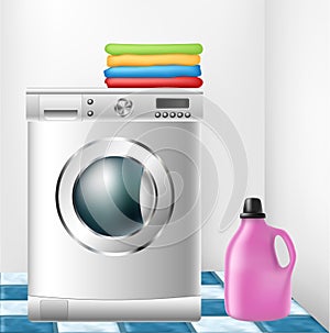 Washing machine with clothes and detergent bottle