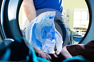 Washing machine drum in a laundrette