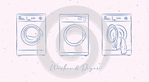 Washing machine and dryer graphic style peach