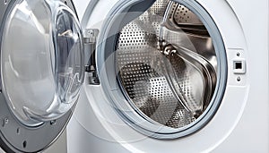 Washing machine with empty drum as background, closeup