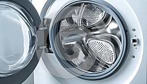 Washing machine with empty drum as background, closeup