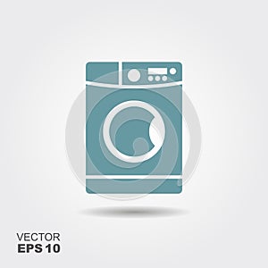 Washing machine icon. Home appliances symbol. Flat sign on gray background.