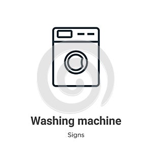 Washing machine icon outline vector icon. Thin line black washing machine icon icon, flat vector simple element illustration from