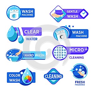 Washing machine and laundry isolated icons, wash powder properties