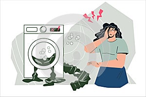 Washing machine repair and maintenance services, vector illustration isolated