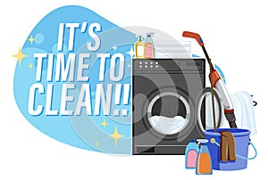 Washing machine with time to clean text design