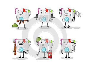 Washing machine troops character. cartoon mascot vector