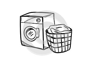 Washing machine icon vector with doodle style