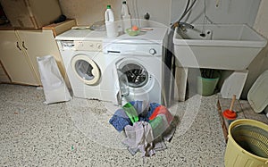 Washing machines in the laundry room of the community house
