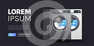 Washing machines and modern home technologies with web homepage concept.
