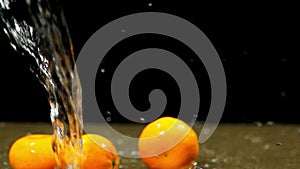 Washing Orange Fruit Slow Motion