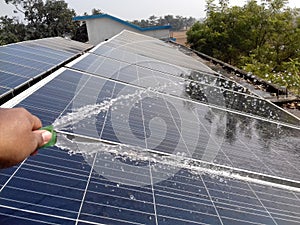 Washing of Photovoltaic solar panels for better absorption of sunlight as a source of energy to generate direct current