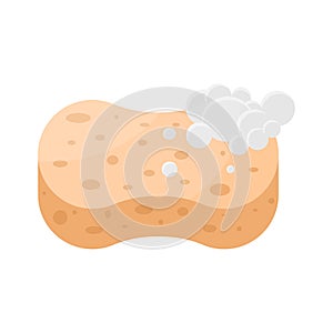 Washing sponge with foamy bubble for daily cleaning body care isometric vector illustration