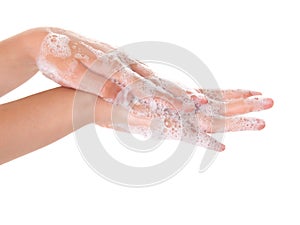 Washing teenager hands