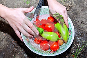 Washing vegetables for salad